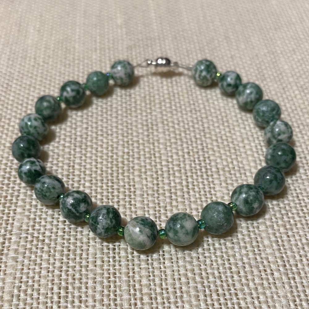 Elegant Natural Green tree agate gemstone Beaded 8” Bracelet